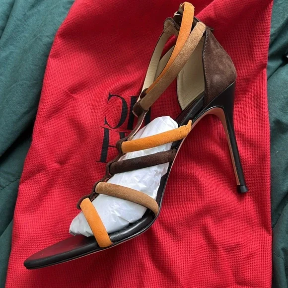 Carolina Herrera Suede Leather Colorblock Brown Heels